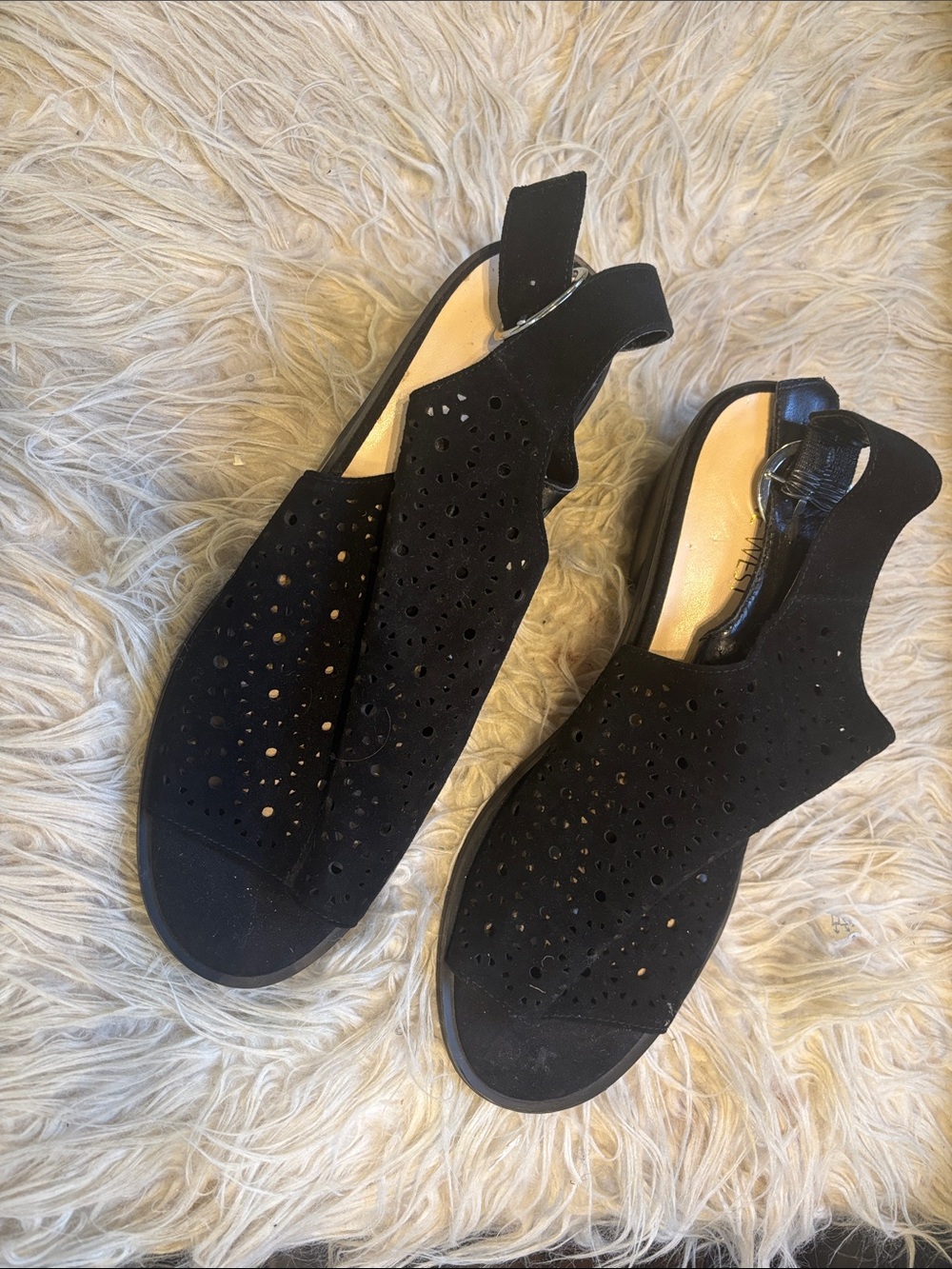 Nine West Black Perforated Slingback Sandals